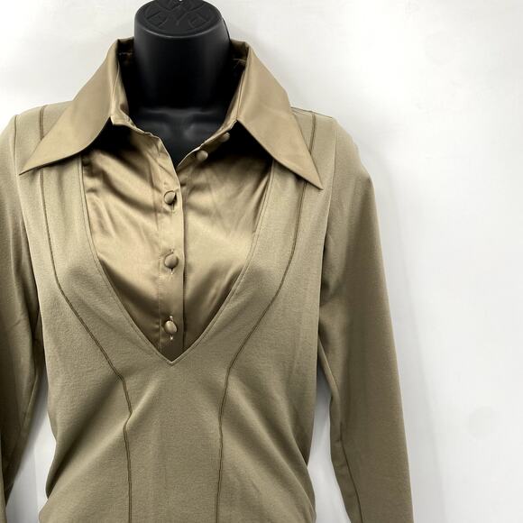 Wolford Stretch Taupe Satin collared Bodysuit - Picture 1 of 5